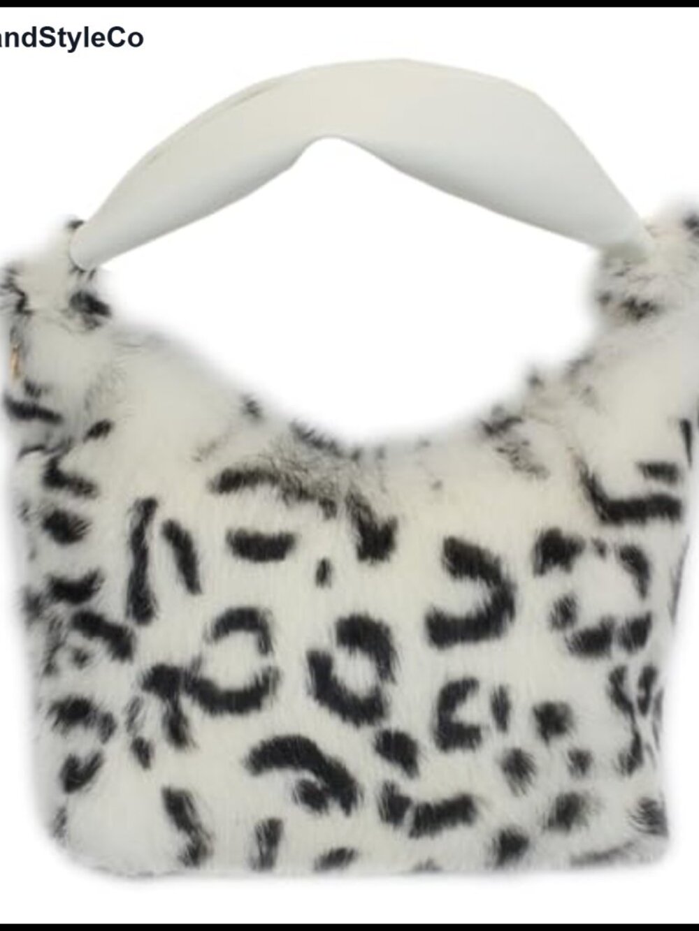 Real Rabbit Fur Hobo Shoulder Bag Leather Strap Zip Animal Print
